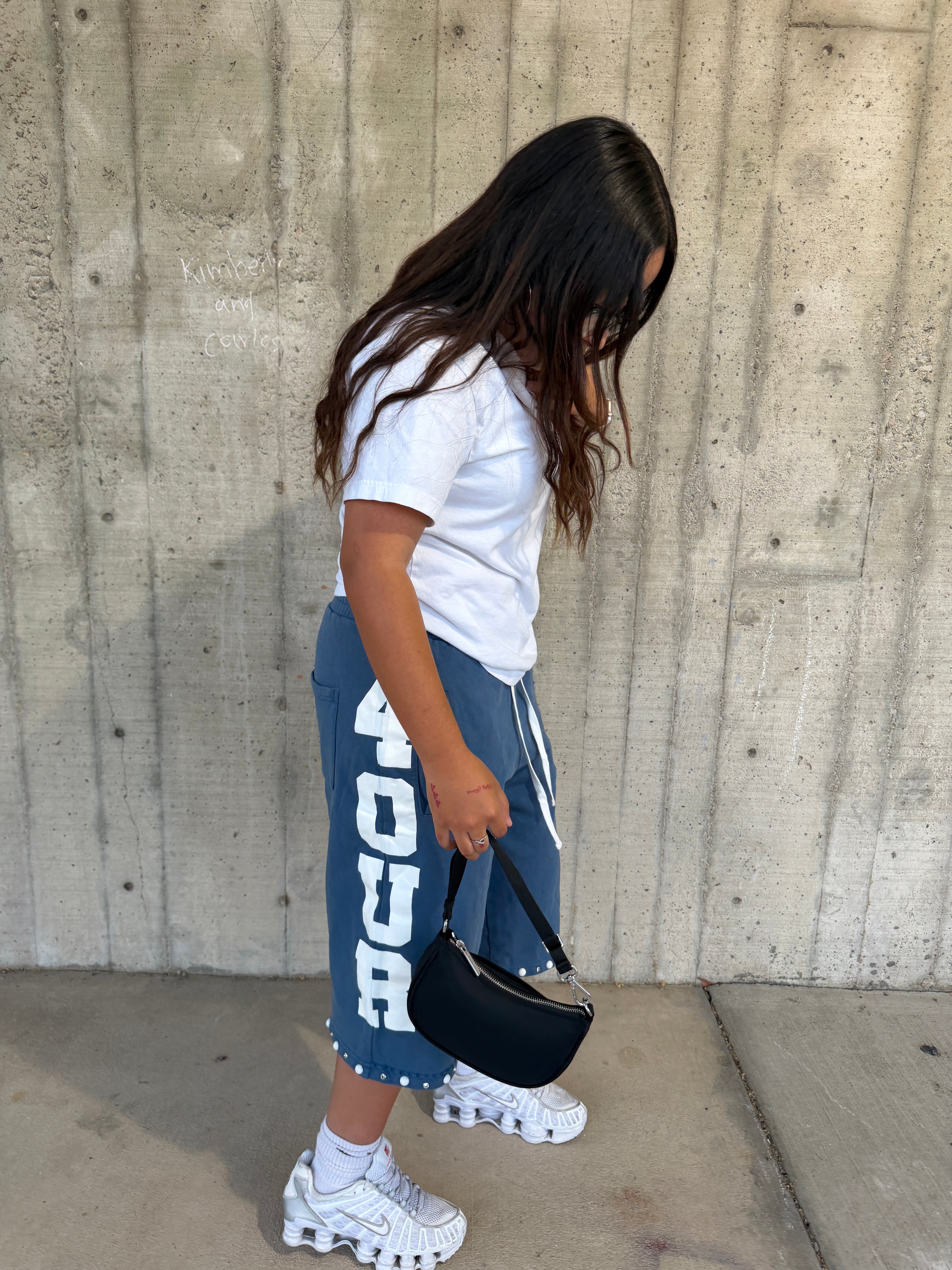 PEARLIZED 3/4 SWEAT SHORTS NAVY